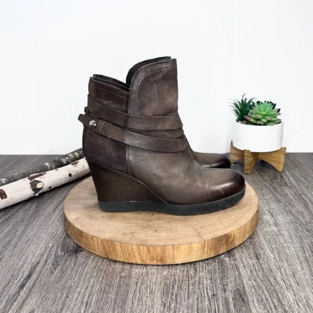 * Miz Mooz Brown Leather Wedge Ankle Booties | Narcissa Strap Boot | EU 38/7.5-8 - Picture 5 of 15